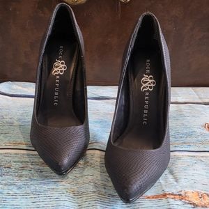 ☆ ROCK & REPUBLIC Black Snakeskin Ebossed Stilletto High Heel Sz 6